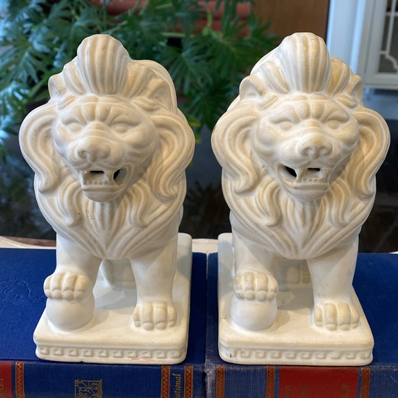 Vintage Other - Vintage Chinese Foo Dog Ceramic Bisque Statues - Bookends - Shelf Decor